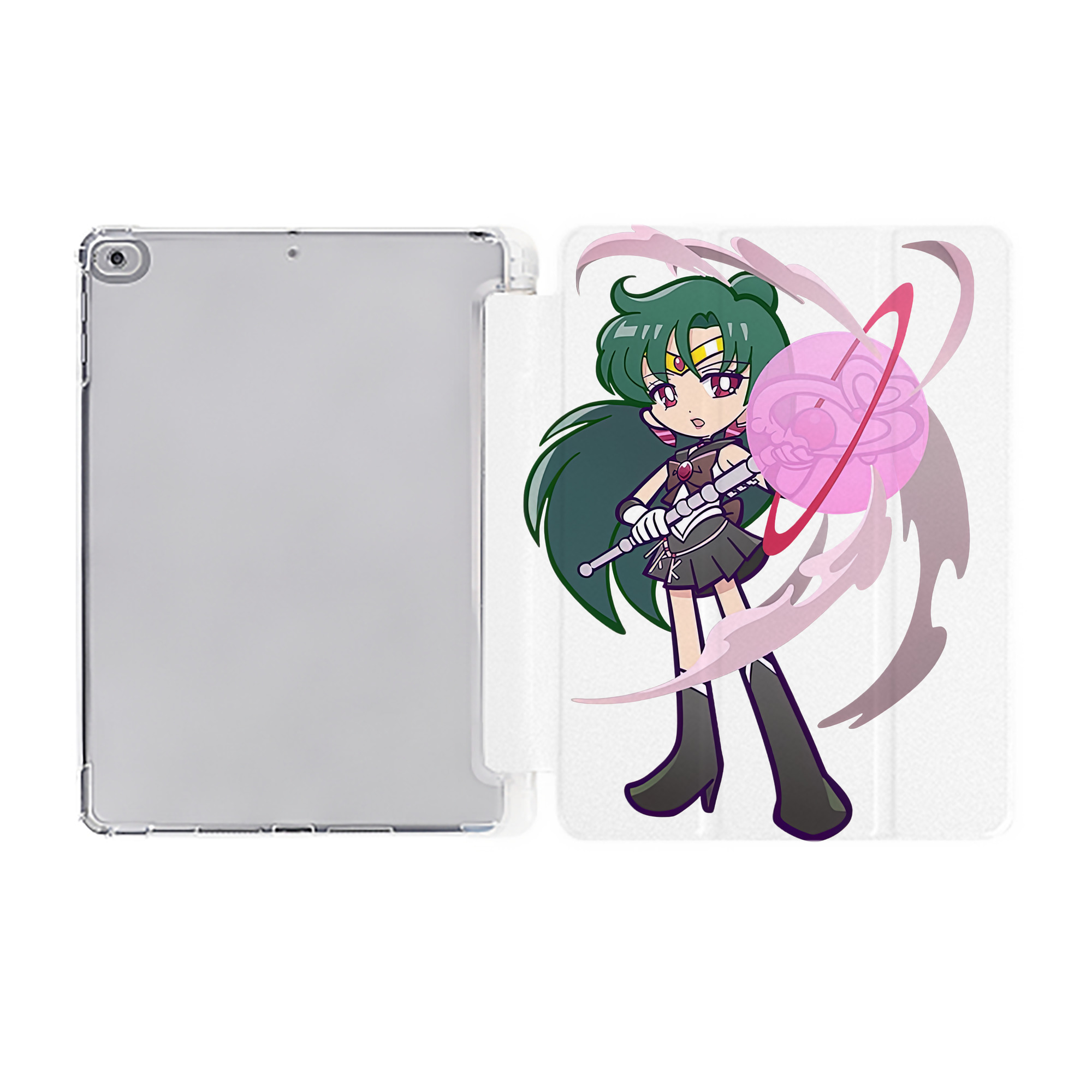 （画像用） 美少女戦士セーラームーン 冥王せつな Sailor Moon Meiou Setsuna IPad ケース ペン収納付き 三つ折りスタンド PUレザー×シリコン 対応機種9.5/10.5/10.9インチ